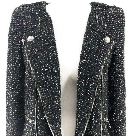 ZARA Divine Fantasy Black Tweed Boucle Moto Style Jacket Size: Medium "N… - Picture 3 of 11